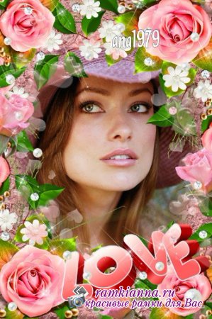 Рамка для фотошопа с маленькими белыми цветочками, розами и стразами/Frame for Photoshop with small white flowers, roses and rhinestones