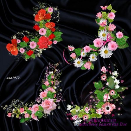 Цветочные уголки с розами для фотошопа/Floral Corners with roses for Photoshop