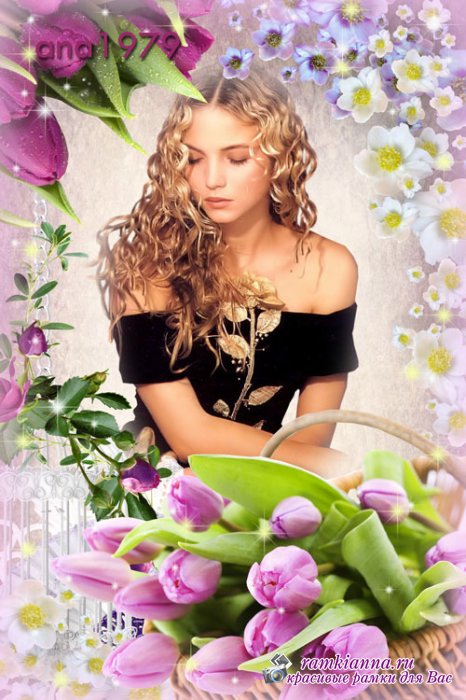 Рамка для фотошопа с корзиной красивых тюльпанов – Мой сон о тебе 