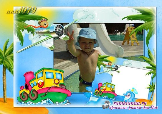 Детская рамка для мальчика - Маленький мальчик на речке купался
