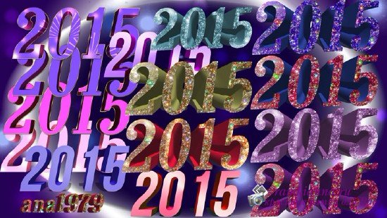 Надписи 3Д С Новым годом и 2015 в разных цветовых оттенках