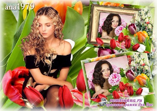 Рамка для фотошопа с розами и тюльпанами – Как ты прекрасна