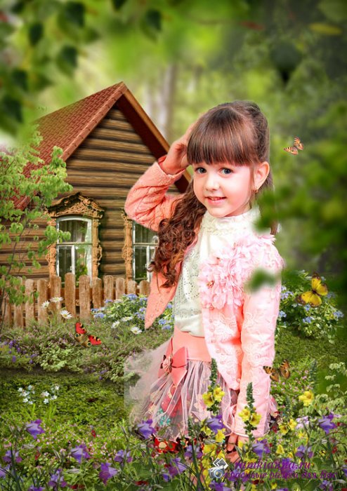 Коллаж для фото детей – Возле домика в деревне